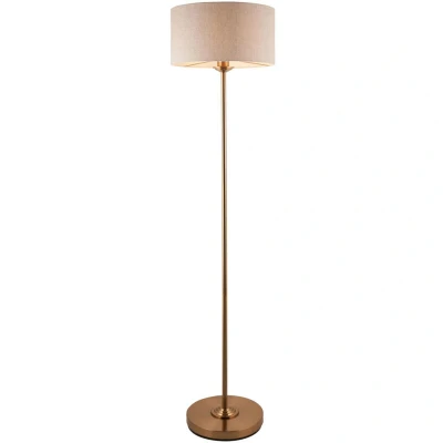 Image of Highclere Floor Lamp with Shade Vintage Brass, Natural Linen, 1x E27