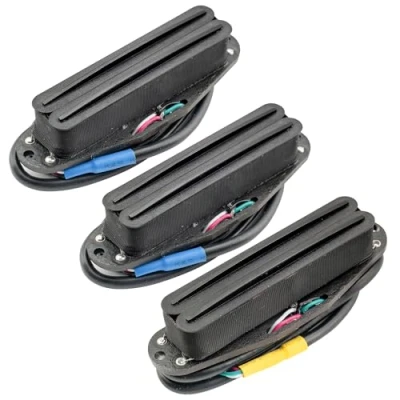 Image of Musiclily Pro ST DPHA Alnico 5 Dual Single Coil Sized Humbucker Super Distortion Neck Middle Bridge Pickups Set for Strat Style Electric Guitar, Black Body Rail