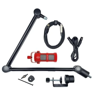 Image of VOICECASTING PACK Mic, Boom Arm, USB &amp; XLR Cables PRO Kit for Podcast, Broadcast, Streaming, Gaming VC No Phantom Power required Lifetime Microphone Warranty. Designed Built in UK Red