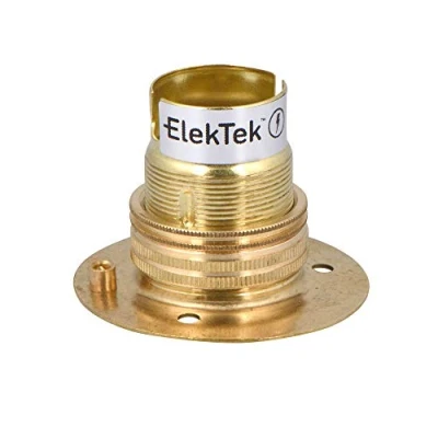 Image of ElekTek Brass B22 Batten 52mm Base BC Bayonet Cap Lamp Holder with Shade Ring, NOT for BESA Conduit Box Made in UK