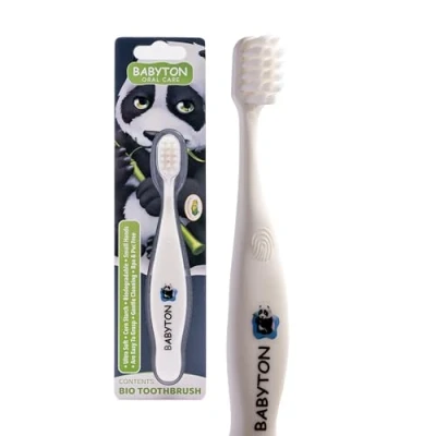 Image of Babyton Bio Toothbrush Eco Friendly, Soft Bristles for Babies, Ergonomic Handle, Biodegradable Corn Cob Material (Panda)
