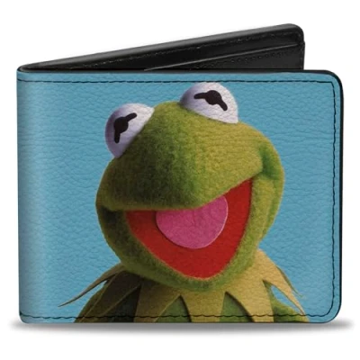 Image of Buckle Down Disney Wallet, Bifold, the Muppets Kermit Frog Portrait Pose Blue, Vegan Leather, 4.0&quot; x 3.5&quot;, Casual