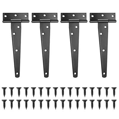Image of 4 Pcs T Hinges, Strap Metal Heavy Duty Gate Tee Hinges with Screws for Sheds, Windows, Fence, Barn Gates Supplies (Black,6 Inch)