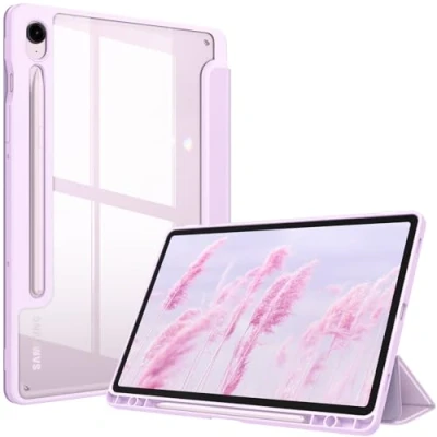 Image of FINTIE Hybrid Slim Case for Samsung Galaxy Tab S9 FE 10.9 Inch/Galaxy 11 Inch 2023 with S Pen Holder, Shockproof Cover Clear Transparent Back Shell, Auto Wake/Sleep, Lavender