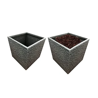 Image of STAR SUPPLIES Plastic Stone Brick Effect 38cm Square Outdoor Flower Slate Grey Planter (1 Planter)