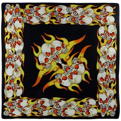Image of Mens Boys Flames Fire Evil Skulls Black Blk Bandana Bandanna Bikers Urban