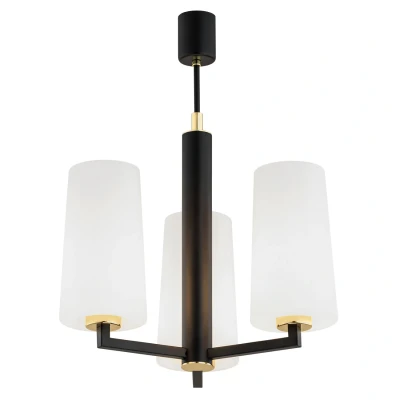 Image of Camelot Plus Multi Arm Pendant Ceiling 3 Light Opal Matt, Black Matt,Brass Elements