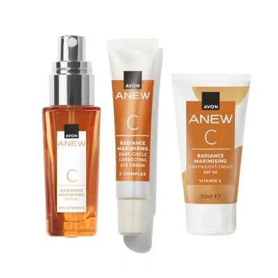 Image of Avon Anew Glow Giving Vitamin C Trio, Radiance Boost &amp; Dark Circle Correction, All in One Skincare Routine, Co created by Dermatologists and Scientists, Cruelty Free