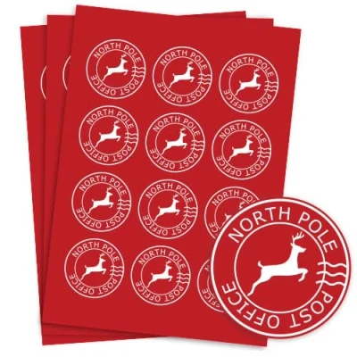 Image of Christmas Red North Pole Round Stickers 60mm Sheet of 12
