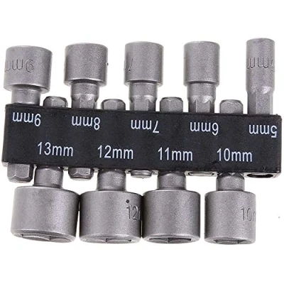 Image of POFET 9pcs/Set 5mm 13mm 1/4inch DIY Hex Shank Socket Sleeve Nozzles Nut Driver Bit Set Drill Adapter for Woodworking Power Tool