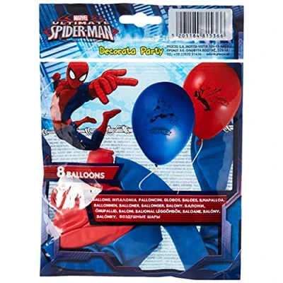 Image of Procos 10203734 81536 Ultimate Spider Man Printed Balloons (Pack of 8) Red/Blue