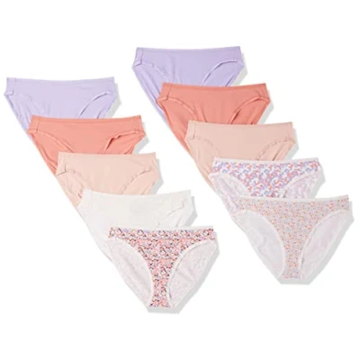 Image of Amazon Essentials Women&#039;s Cotton High Leg Brief Underwear (Available in Plus Size), Pack of 10, Checked/Ditsy Floral/Floral/Multicolour, 14