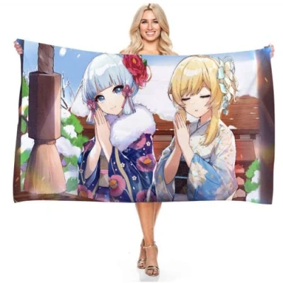 Image of IMFLY Genshin Impat, Beach Towel, Bath Microfibre 70 x 150 cm, Children&#039;s Towel with Name, Anime Bathrobe (W, 140 cm)