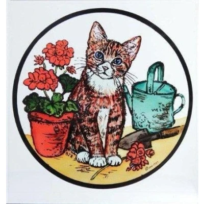 Image of HENSITA Static Window Cling in a Kitten and Geraniums Design.