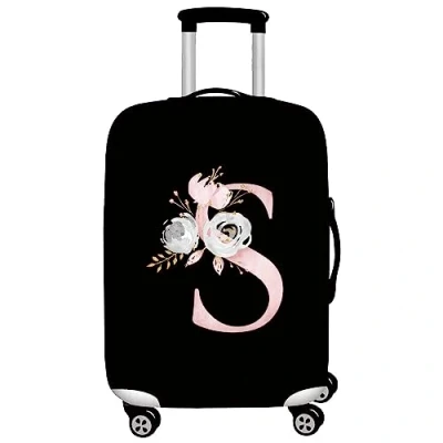 Image of initial letter Printed Design Travel Trolley Case Cover Protector Washable Suitcase Luggage Storage Covers for 18 28 inch (XL (29 32 Luggage), Pink Flower S)