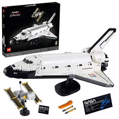 Image of LEGO Icons NASA Space Shuttle Discovery Model Building Set for Adults, Spaceship Collection with Hubble Telescope, gift idea 10283