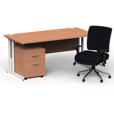 Image of Impulse 1800 White Cant Desk Beech + 2 Dr Mobile Ped &amp; Chiro Black