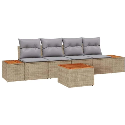 Image of vidaXL 5 Piece Garden Sofa Set with Cushions Beige Poly Rattan