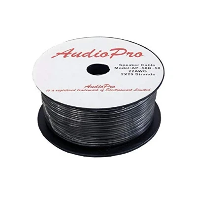 Image of AudioPro® Speaker Cable Wire 22 AWG (2 x 29 Strands) Select 25m or 50m Reel Colour White/Clear Transparent HiFi Home Audio Surround Sound etc (50m Reel, Black)