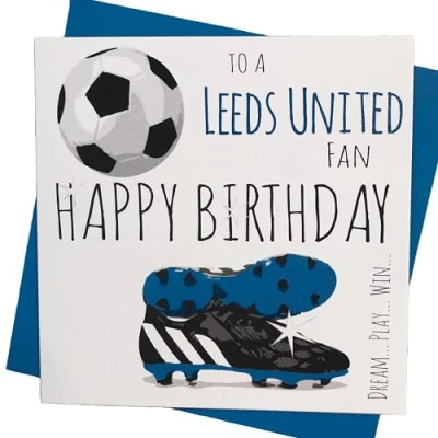 Image of WHITE COTTON CARDS Leeds The Whites United Utd FC Football Club Fan Birthday Card BOOTS &amp; BALL DESIGN (23)