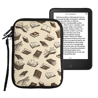 Image of kwmobile Neoprene e Reader Pouch Size 6&quot; eReader Universal eBook Sleeve Case with Zipper, Wrist Strap Beige/Brown/Gold
