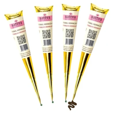 Image of Sattva Ayurveda Natural Brown Henna Tattoo Colour Perfect for Designs and Freckles Ammonia Free PPD 4 Cones x 30g