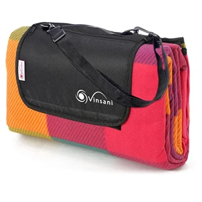 Image of Vinsani 200 x 180cm Folding Picnic Blanket Waterproof &amp; Sandproof Backing Ideal for Camping Outdoor Multicoloured Rug Mat with Carry Handle