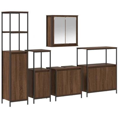 Image of vidaXL 5 Piece Bathroom Furniture Set Brown Oak Engineered Wood