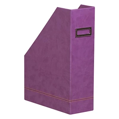 Image of RHODIA 318930C Purple Magazine Rack 10x25x31 cm Orange Saddle Stitching Faux Leather Exterior Rhodiarama Home Office Collection Organization &amp; Design Storage