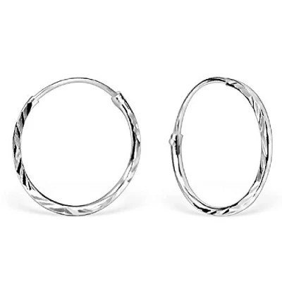 Image of The Goldmine Small 16mm Hinged Diamond Cut Sleeper Hoop Earrings 925 Sterling Silver