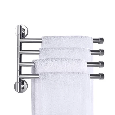 Image of PHOEWON Swivel Towel Rail Chrome Stainless Steel Bath Rack Wall Mounted Holder with 4 Bars, Swing for Kitchen, Bathroom, Toilet