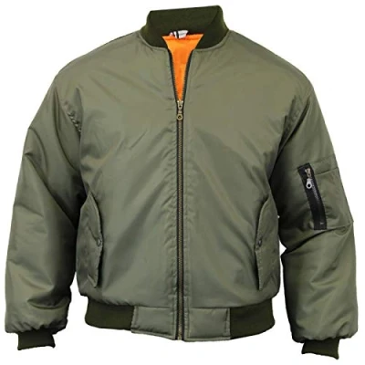 Image of MA1 Mens Army Pilot Biker Bomber Fly Military Security Doorman Harrington Jacket (Olive Green, Large)