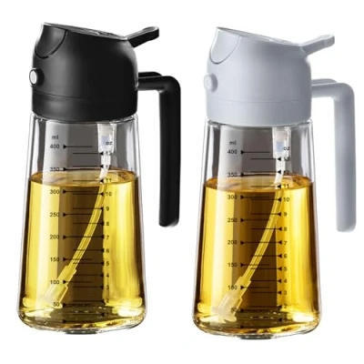 Image of TrendPlain 16oz Olive Oil Spray Bottle 2 in 1 Dispenser For Kitchen Accessories Gadgets, Air Fryer Black&amp;Ash