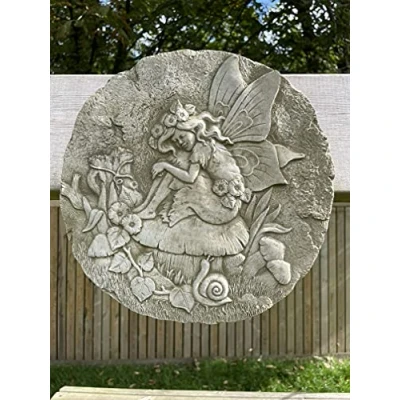 Image of Fairy on Mushroom Stone Plaque Statue UK Vintage Angel Garden Outdoor Ornament