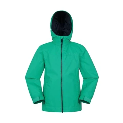 Image of Mountain Warehouse Torrent Kids Waterproof Rain Jacket Taped Seams Raincoat, Lightweight, Breathable, Girls &amp; Boys Rainwear For Autumn, Winter, Wet Weather Green Size 7 8 Years