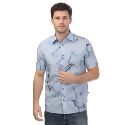 Image of Ted Baker Mens Lousho Large Floral Print Shirt in Sky Blue Cotton Size Small