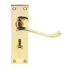 Image of Victorian Scroll Door Handle Bathroom Polished Brass