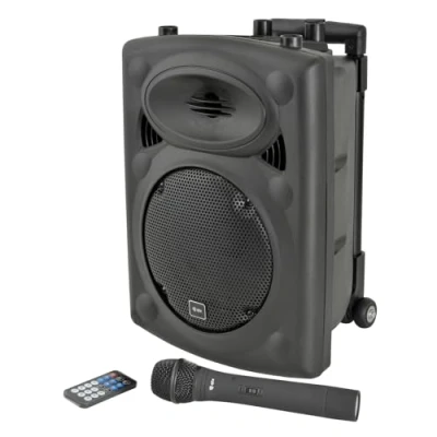Image of QTX, QR8BT PA: Powerful Portable PA with Bluetooth Connectivity, One Wireless Mic, Internal Rechargeable Battery, Trolley Handle and Wheels
