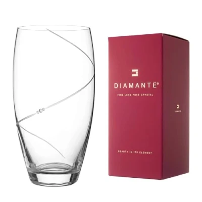 Image of DIAMANTE Swarovski Large Barrel Vase &#039;Silhouette&#039; Hand Cut Crystal with Crystals 26cm