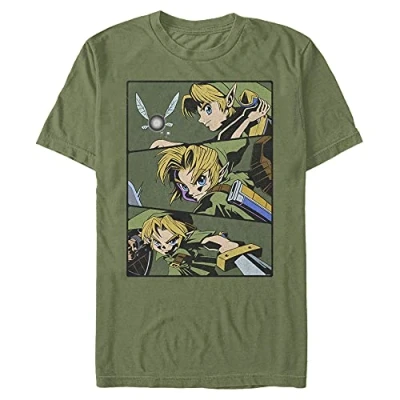 Image of Nintendo Men&#039;s Anime Slice T Shirt, Military Green, XL