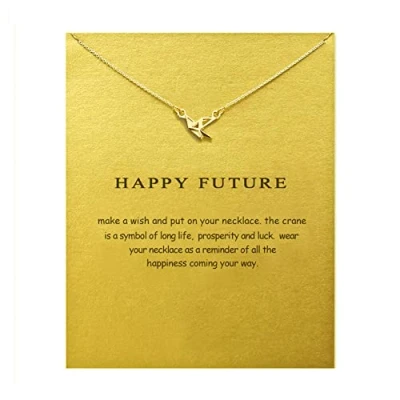Image of ZYAWP Message Card Crane Pendant Necklace Friendship Interlocking Infinity Circles Chain Dainty Meaning Gifts for Women and Sisters