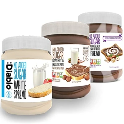 Image of Luxury Diablo No Added Sugar Mix Spread Pack Of 3 (Hazelnut 350gr + Duo White Chocolate and Hazelnut 350gr)