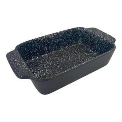 Image of Non Stick ILAG Coating Black Silver Speckle Ceramic Roaster Casserole Dishes (24.5 x 14 5.5cm, Rectangular)