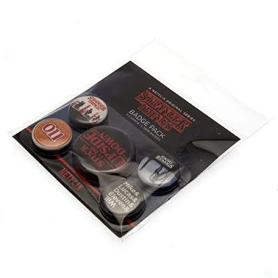 Image of Stranger Things Set of 5 Badges inc The Upside Down 4 x 25mm 1x 32mm Official Merchandise