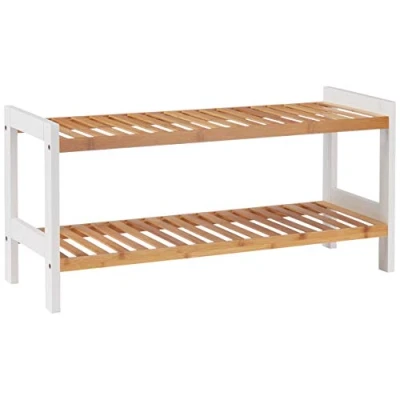 Image of HAKU Mobel Shoe Rack Nature, White, Bamboo, Mdf Size: W 70 cm X H 34 D 26 cm, Style: Scandinavian