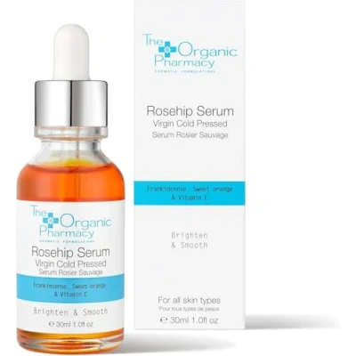 Image of The Organic Pharmacy Rosehip Serum Virgin Cold Pressed, Rich In Antioxidants Including Vitamin A, C, and Omega 3, 6, 7 9 For Soften Hyperpigmented, Sun Damaged Or Scarred Skin 30ml