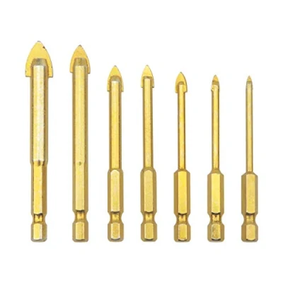 Image of Unxuey 7pcs Hex Shank Masonry Drill Bits, 6.35mm Glass Concrete Bits Set, Spear Head Bit for Ceramic Marble Mirror Glass, 3mm, 4mm, 5mm, 6mm, 8mm, 10mm, 12mm