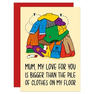 Image of Funny Mothers Day Card, Clothes on Floor From Teenager Daughter, Son, Cheeky Card for Mum