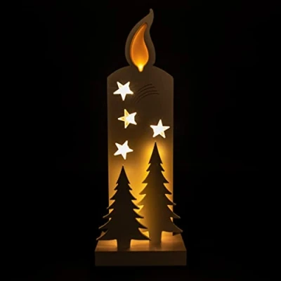 Image of SHATCHI Wooden Christmas Decoration Pre Lit LED Silhouette Nativity Scene Ornament Table Window Battery Operated, White, 46Cm