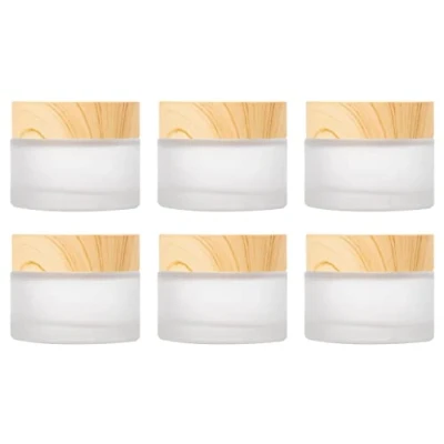 Image of 6 Pack Empty Glass Cream Jars, 30ml Frosted Refillable Sample Bottle Cosmetic Containers Travel Pots for Lotion Face Eye Lip Balm